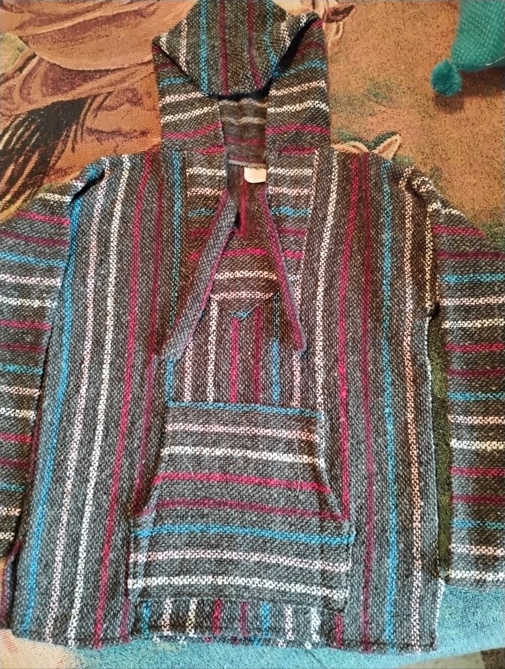 Striped Hooded Baja Pullover Sweater - Multicolor